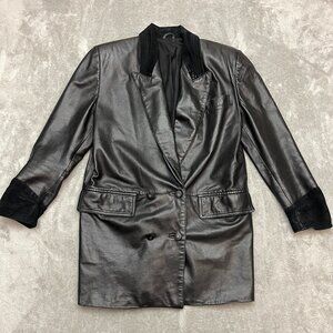 Vintage Bally Of Switzerland Women's 2 Button Black Leather Jacket Coat Size 36